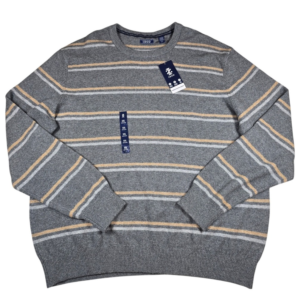 IZOD Premium Essentials Carbon Gray Striped Stretch Crew Sweater- Men's 2XL NWT
